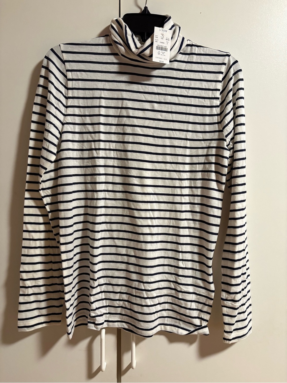 NWT J. Crew White Turtleneck Long-Sleeve with Black Stripes